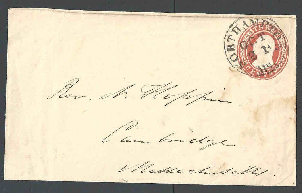 1853 U3 Used Entire 3c Red On White Die 2 Northampton Ma Cancel - Image 1 of 1