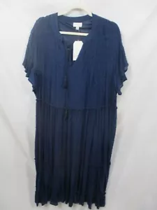 Wonderly Womens Dress 1X Blue Short Sleeve V Neck Long Tassels Stretch Polyester - Picture 1 of 10