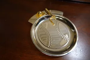 VTG Metal Baseball Coin Tray Ash Tray w/Brass Ball, Bat and Home Plate - Picture 1 of 7