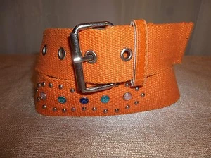 ORANGE Studded Jeweled Canvas BELT Girl's Size SMALL/MEDIUM - Picture 1 of 4