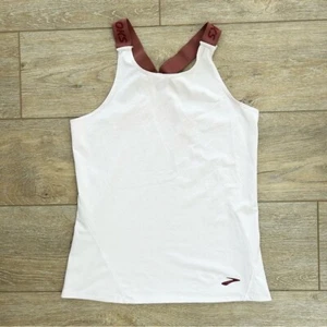 Brooks Run Happy Athletic Tank Top Medium Blush Pink Spellout Strap Racerback - Picture 1 of 6