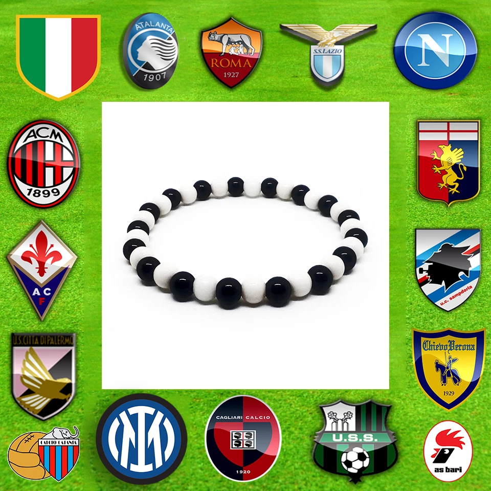 Bracciale Perle 6mm SQUADRA del Cuore CALCIO braccialetto ELASTICO da uomo donna - Immagine 1 di 1