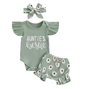 Aunties Bestie Baby Clothes Girl Newborn Infant Girls Summer Outfit Short Sle... - Picture 1 of 9