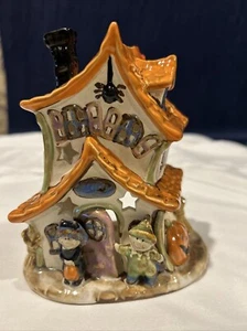 Ceramic Halloween Haunted House/Tea Light Holder/Small 6.5"/Fall Colors - Picture 1 of 8