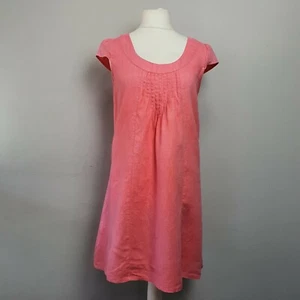 LA NATURELLE Pink 100% Linen Flax Dress Skater Smock A line Belt Size M - Picture 1 of 10