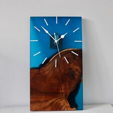 Resin Wall Clock for Home Decor Blue and Wooden Abstract modern design