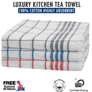 TEA STROFINACCI CUCINA 100% COTONE ASCIUGAMANO PULIZIA PIATTI PANNO ASCIUTTO CONFEZIONE DA 1 A 12 UK - Foto 1 di 9