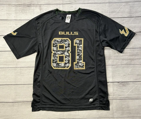 USF University of South Florida Bulls Jersey Mens Size Medium Russell Black Camo Cover