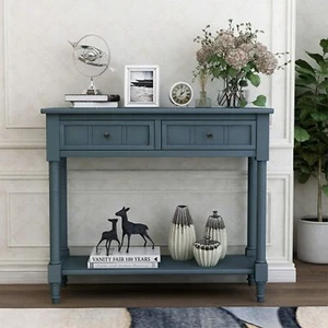 Console Table Traditional Sofa Table with 2 Drawers and Bottom Storage Shelf - Picture 1 of 41