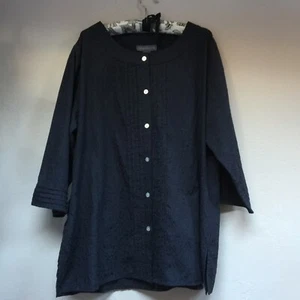 Magellan's Women Pleated Front Textured Button Up Shirt Tunic XL Black Lagenlook - Picture 1 of 8