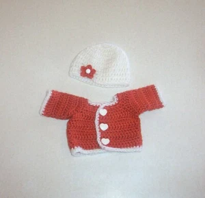 Crochet Pumpkin Orange & White Sweater & Hat Set 18" Doll - Picture 1 of 2