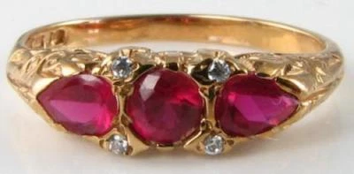 DIVINE 9K 9CT GOL RUBY & DIAMOND TEARDROP PEAR ART DECO INS BAND RING FREE RESIZ - Image 1 of 4