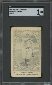 1922 NEILSON'S CHOCOLATE VERNE CLEMONS 85 POOR V61 TYPE 1 SGC 1 CARDINALS