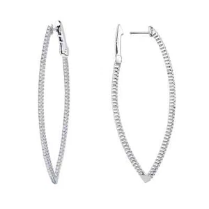 BRAND NEW Lafonn 925 Platinum Plated 1.25CTW Marquise Hoop Earring E3001CLP00 - Picture 1 of 2