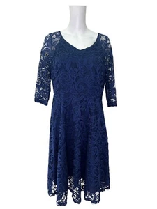 VILDREE Dress Size LargeBlue Lace Swing 3/4 Sleeve Zip Womens NEW EU44 RRP £29 - Picture 1 of 10