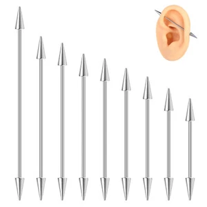 14G Stainless Steel Industrial Barbell Earring Spike Cartilage Piercing Jewelry - Picture 1 of 23