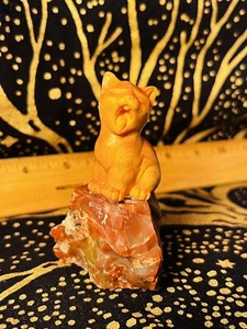 Wooden Kitten Kitty Cat Carving Petrified Wood w/Bark ministerjack Whimsey Art - Picture 1 of 4