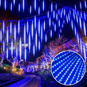 Meteor Shower Lights Outdoor 8 Tubes 192LED Snowfall Hanging Falling Rain Lights - Picture 1 of 17