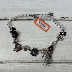 BETSEY JOHNSON HALLOWEEN NECKLACE CAT SPIDERWEB JEWELRY - Picture 1 of 4