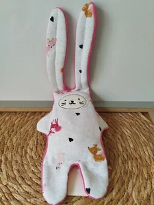 Doudou lapin blanc gris rose biches foans cœurs Catimini neuf - Picture 1 of 3