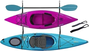 Double Kayak Storage Strap System w/ 2 Paddle Clips – Garage Wall Hanger - Picture 1 of 7