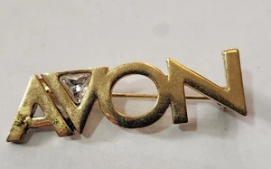 Vintage Mid Century Brosche goldfarben Avon mit klarem Strass Akzent - Bild 1 von 2