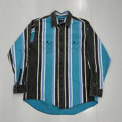 Vintage 90s Wrangler Brushpopper Blue/Black Western Shirt 1990s - Image 1 of 3