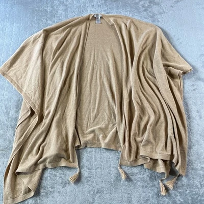 J Jill Poncho Cape Women Beige Linen Open Light Boho Casual Preppy Beach Coastal - Image 1 of 4