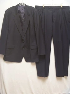 Carelli New York 2 Piece Suit Mens 50L 42x33 Navy Blue Solid Wool Two Buttons - Picture 1 of 18