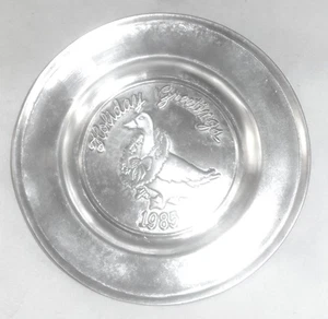 1985 Pewter Limited Edition Holiday Plate Raised Goose Design By Jay Stauffer - Picture 1 of 5