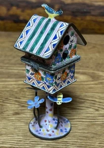 1999 KELVIN CHEN Enamel Hand Painted Hinged Bird House Trinket Box #1027 - Picture 1 of 8