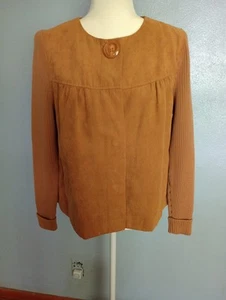 Studio Works Tan Light Jacket W/ Ribbed Sleeves Size 12P Magnetic Button Closure - Picture 1 of 9