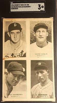 1934 EXHIBITS FOUR-ON-ONE MICKEY COCHRANE/ GOOSE GOSLIN/ C. GEHRINGER SGC 3 VG - Image 1 of 3
