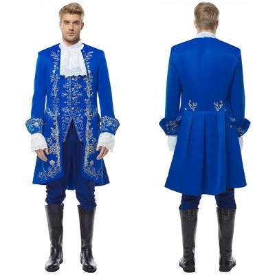 Anime Bestia Príncipe Adam Disfraz Juegos con disfraces Dan Stevens Abrigo Azul Pantalones Uniforme Para Hombres Foto 1 de 4