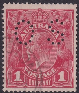 AUST KGV 1d RED SWK. OFFICIAL PERF 'OS'. WELL CENTERED. USED. (K948) - Picture 1 of 1