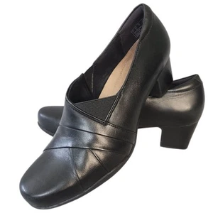 Mocassini donna Clarks Rosalyn Adele neri in pelle con tacco taglia US 9,5 M slip-on - Foto 1 di 17