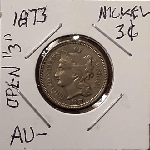 1873 3-Cent Nickel (Open "3") AU- Condition Cover