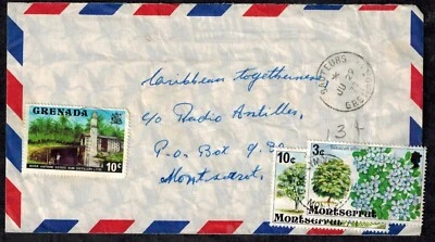 Capa postagem Granada 1977 devida paga por 10c e 3c edição floral RARA - Imagem 1 de 4