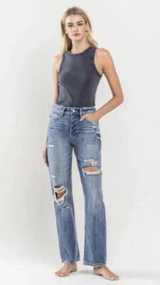 Flying Monkey 90's Mase Super High Rise Slim Straight Jeans Destructed Size 28 - Image 1 of 4