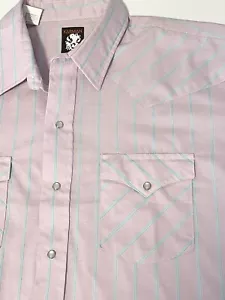 Vintage Karman Pearl Snap Western Hemd Herren XL Rosa Blau Streifen Cowboy Made USA - Bild 1 von 9