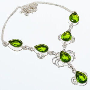 Peridot 925 Silver Plated Tennis Necklace 17.99" TN7525-351