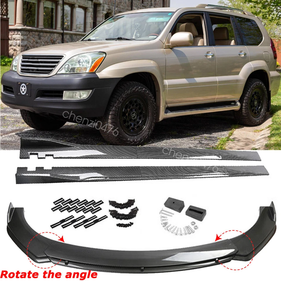 Carbon Style Front Bumper Lip Spoiler & Side Skirt 86.6" For Lexus GX 470 — 第 1/4 张图片