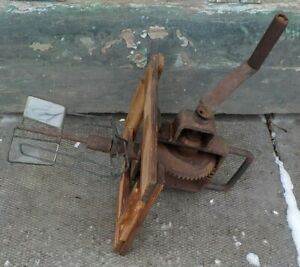 Antique Primitive Wood & Iron Butter Churn Crank Handle with Glass Paddles