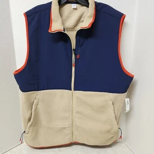Old Navy Active Colorblock Fleece Sherpa Vest Men’s Sz XXL New Navy Cream Orange - Picture 1 of 6