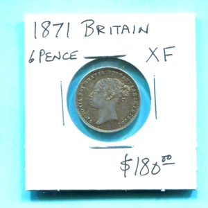GREAT BRITAIN - BEAUTUFL HISTORICAL QV SILVER SIXPENCE, 1871, KM# 751.2 - Picture 1 of 2