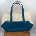 Vintage L.L. Bean Boat and Tote Bag Teal Ivory Heavy Canvas Made in USA VTG