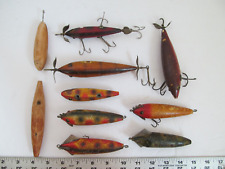 LOT OF 8 VERY EARLY HEDDON FISHING LURES - GLASS EYES - ANTIQUE - WOODEN - RARE