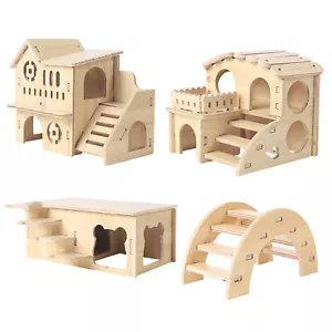 Hamster House Guinea Pig House Hide Ventilated Wooden Hut Habitat with Doors - Picture 1 of 16