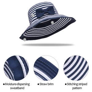 Wide Brim Sun Hats for Women Straw Hat Floppy Striped Beach Hats Foldable Travel - Picture 1 of 5