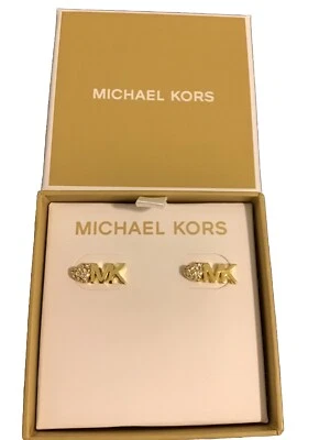 ¡NUEVO! Pendientes MICHAEL KORS Tono Dorado Cristal Corazón y Logo Tachuela En Joyero. Foto 1 de 4